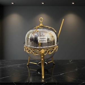 Tahura Exports New Launched Brass And Stainless Steel Chafing Dish With Ornate <b>Legs</b> Hammered Lid Premium Quality - Product Image 1