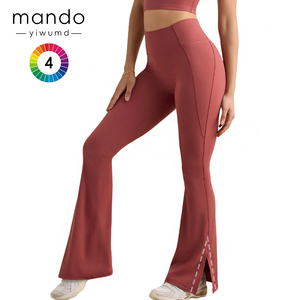 Nuovo colore in Nylon riciclato Spandex a vita alta <span class=keywords><strong>Leggings</strong></span> svasati morbidi Modulare cuciture piatte senza cuciture anteriori Flare <span class=keywords><strong>Leggings</strong></span> - Product Image 1