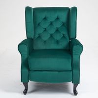 Fauteuil inclinable moderne de luxe pour salon, en tissu velours vert, confortable, inclinaison manuelle, structure en métal