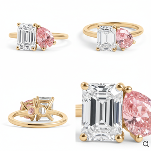 Eleganter Rosa Birnen- und Smaragdschliff Labor-Diamant Toi et Moi Pinky <span class=keywords><strong>Ring</strong></span> 1,2 Karat Zweifarbiger <span class=keywords><strong>Gold</strong></span>-Statement-<span class=keywords><strong>Ring</strong></span> - Product Image 4