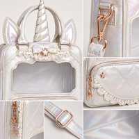 Sac à main Ita Bag OEM ODM avec poche avant matelassée en forme de corne de licorne, fermoir à nœud en or rose, panneau transparent et bandoulière amovible