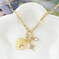 Collier classique tendance, bijoux en strass, alliage de zinc plaqué or, chaîne à maillons, pendentif lune étoiles perle pour femmes