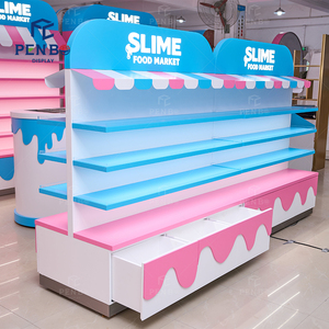 ชั้นวางสินค้าบูติกแบบกำหนดเองได้ ทนทาน พร้อมไฟ LED สำหรับร้านขายสไลม์ อาหาร และขนม - Product Image 1