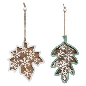 Colgante de Hoja de Madera Blanco y Verde 10x5.5cm, Altura 11cm - Product Image 1