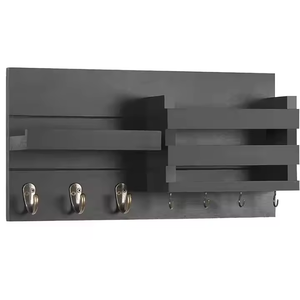 Porte-clés multifonctionnel en bois pour porte-monnaie <span class=keywords><strong>personnalisé</strong></span> facile à installer avec 4 crochets en métal pour la décoration intérieure - Product Image 3