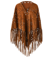 Ecowalson couleur unie évider Floral daim gland Triangle châle femmes Vintage bohème plage Cardigan Boho frange Ponchos