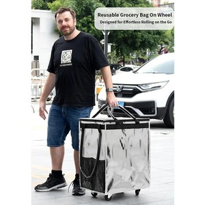Biểu tượng tùy chỉnh tái sử dụng hàng tạp hóa mua sắm Xe đẩy có thể gập lại cán Tote Túi với bánh xe tùy chỉnh mô hình để đóng gói - Product Image 3