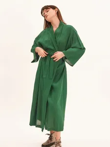 Batas ligeras de algodón verde Hiloc para cobertura, vestido de noche a media pantorrilla, bata de mujer con fajas, albornoz de manga larga, <span class=keywords><strong>albornoces</strong></span> femeninos - Product Image 4