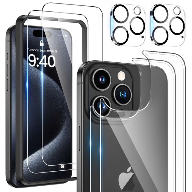 For iPhone 15 Pro Front Screen Protector 2 Pack Back Screen Protector Camera Lens Protector for iPhone 11 12 13 14 Pro Max