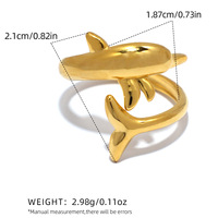 Bague dauphin en acier inoxydable plaqué or 18 carats PVD, étanche et inaltérable, de la marque Fanhua