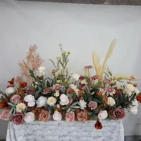Kunstmatige koffiekleurige roos herfstbloemen tafeldecoratie voor bruiloft gangpad podium ceremonie feest decoratie