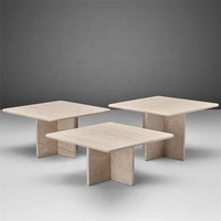 Table basse en marbre hexagonale moderne américaine en 3 pièces, table d'appoint en travertin antique pour salon, ensemble de table basse classique miniature