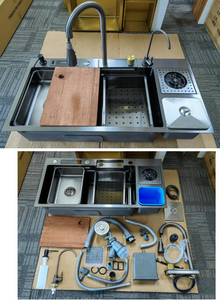 Évier <span class=keywords><strong>de</strong></span> <span class=keywords><strong>cuisine</strong></span> <span class=keywords><strong>de</strong></span> luxe en acier inoxydable 201, universel, pratique, intelligent, multifonctionnel, évier simple avec couvercle <span class=keywords><strong>de</strong></span> poubelle et accessoires - Product Image 6