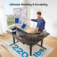 Bureau d'ordinateur portable en forme de L moderne, grand format, réglable, noir, avec support pour multiprise, surface en fibre de carbone, cadre métallique, pour bureau à domicile
