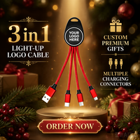 Câble de charge multi-USB 3-en-1 lumineux en nylon et alliage d'aluminium avec logo personnalisé – Cadeau technologique haut de gamme pour promotion d'entreprise et événements promotionnels