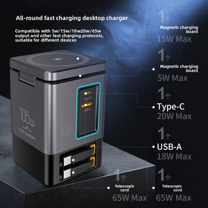 Chargeur sans fil magnétique multifonctionnel ABS double sans fil de bureau Shenzhen <span class=keywords><strong>Boze</strong></span> 105W avec câble rétractable trois-en-un - Product Image 3