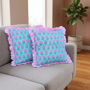 Cotton Raffle Cushion Covers Bohemian <b>Throw</b> Pillows Cases Side Style Floral Printed Indian Cotton Cushion Cover in Pure Cotton - Product Image 3