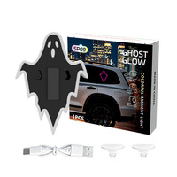 1PC Lampe d'ambiance LED solaire USB en forme de fantôme pour voiture, avec ventouse, pour vitre arrière, lampe de signalisation clignotante, décoration automobile