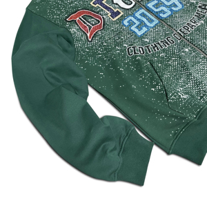 Sudadera con capucha para hombre con cremallera, efecto lavado ácido y salpicaduras, hombros caídos, desgastada, oversize, con gorro y logotipo bordado en la parte superior - Product Image 6