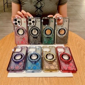 Nouvelle coque de luxe pour iPhone 16 15 14 13 12 Pro Max avec objectif caméra diamanté, motif floral, anneau magnétique scintillant et béquille - Product Image 2