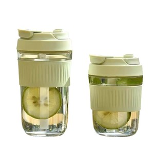 Vaso de agua transparente de vidrio con pajita y funda, para uso en oficina, regalo empresarial - Product Image 5