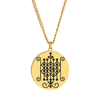 HLSS120-139 Collier Pendentif en Acier Inoxydable Or avec Symbole Veve Vaudou Bijou Breloque Sigil Amulette Talisman Lwa Loa