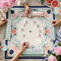 Tapis de Mahjong Américain de Luxe Moderne Coquillage Côtier, 33 Pouces Carré, 3mm Néoprène Antidérapant, Housse de Table Portable pour Soirées Jeux