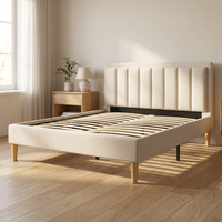 Lit double moderne rembourré avec éclairage LED sur la tête de lit, vente en gros