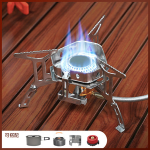 Brûleur à gaz portable coupe-vent supérieur pour camping et pique-nique en extérieur, argenté avec allumage et tuyau - Product Image 4