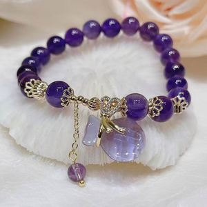 8mm Natural Amethyst <b>Crystal</b> Beaded Strand <b>Bracelets</b> for Women Flower Fox Agate Pendant Fine Jewelry Accessories - Product Image 4