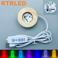 Base lumineuse LED USB 5V 6CM, Veilleuse RGB à cycle automatique sur base en bois pour lampe de table en bois avec étoile de la galaxie 3D sculptée à l'intérieur du cristal