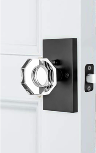 Poignées de porte octogonales en cristal de verre transparent noir mat avec serrure pour chambre à coucher et salle de bain, design moderne, installation facile - Product Image 3