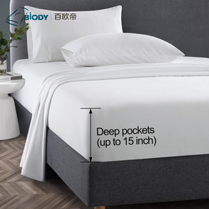 Juego de fundas de cama de Hotel De satén baratas 200TC 100% algodón liso de lino blanco sábana de cama lisa - Product Image 2