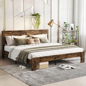 Cadre de lit king size en bois rustique vintage avec tête de lit et <span class=keywords><strong>lattes</strong></span> en bois, assemblage facile, fabrication en usine - Product Image 5