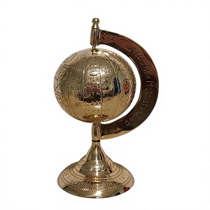 Globe terrestre en laiton poli avec anneau zodiacal, décoration de bureau vintage de luxe pour bureau, salle d'étude, bibliothèque - Product Image 1