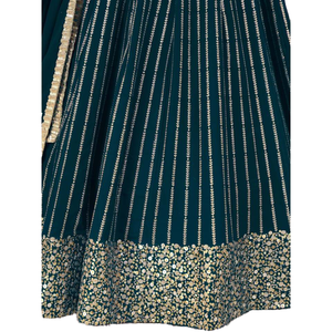 Étonnant vert sarcelle paillettes Georgette fiançailles porter Lehenga Choli robes de soirée élégantes - Product Image 1