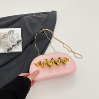 Tas Tangan Warna-warni Gaya Fashion, Desain Rantai Emas Mewah, Tas Malam Akrilik, Tas Selempang Wanita