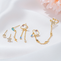 Ensemble de boucles d'oreilles ZUOLA plaqué or véritable 18 carats pour femme, bijoux éclair nuage en zircon 5A, boucles d'oreilles à chaîne en argent 925, ensemble de manchettes d'oreille