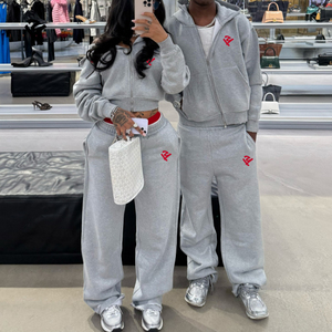 Bộ đồ thu đông bán buôn hai mảnh áo hoodie có khóa kéo và quần thể thao ống rộng dành cho nữ, thiết kế tùy chỉnh, bộ quần áo thể thao nữ - Product Image 1