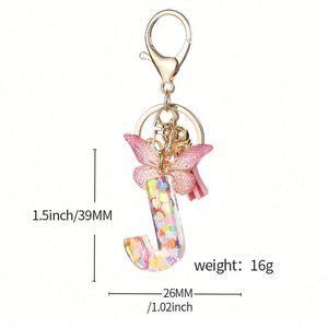 26 Letter Resin Initial Keychain with Tassel Butterfly Pendant Key Ring for Women's Bag Elegant Keychain Accessory - Product Image 6