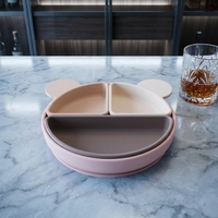 Assiettes en silicone à compartiments en forme d'ours, assiette de repas portable pour enfants, assiette à compartiments écologique pour enfants