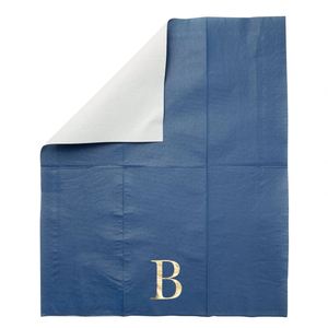 Serviettes en papier monogramme bleu avec initiale B en feuille d'or, 3 plis, pour fêtes de mariage, anniversaires et baby showers - Product Image 1