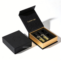 Emballage de boîte magnétique biodégradable grand format noir mat, fait main, avec feuille d'or personnalisée pour parfum