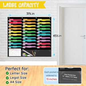 33 Pockets Hanging Wall File Organizer Legal Letter Size 47 x 45 Inch Office Storage Pocket Chart Over Door Organizer - Product Image 3