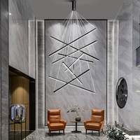 Lustre LED Long Minimaliste Créatif pour Salon de Villa Nordique Moderne, Température de Couleur Réglable, CRI, Noir, pour Escalier