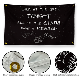 Striscione Lil Peep "Look at the Sky Tonight", Arazzo con testo di canzone nero stellato, Decorazione da parete in poliestere per fan di Emo, <span class=keywords><strong>Rap</strong></span> e musica - Product Image 4