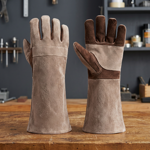 Gants de sécurité en cuir résistants à la chaleur, 14 pouces, manchette droite, résistance à la chaleur, texture complète, lisses, flexibles, 7 oz, sans latex - Product Image 2