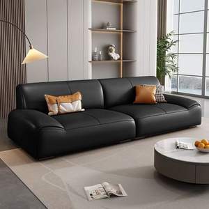 Sofá Moderno de Cuero Genuino, Diseño Cuadrado de Una Línea, Mueble Duradero para Sala de Estar - Product Image 1