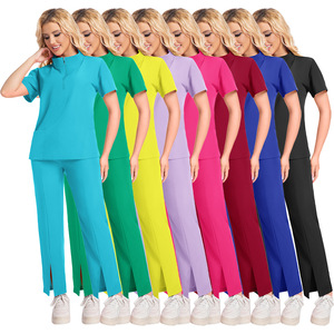 International Station Scrub <b>Set</b> Short Sleeve Zippered Unisex Medical Uniform Moisture Wicking Split <b>Set</b> For <b>Doctors</b> Nurses - Product Image 5