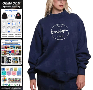 เสื้อสเวตเชิ้ตคอเต่าทรงโอเวอร์ไซส์สำหรับผู้หญิง ผ้าฝ้ายเฟรนช์เทอร์รี่ฟลีซ ปักลายแบบกำหนดเอง สีกรมท่า - Product Image 1